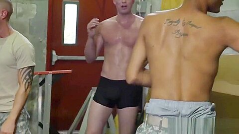Muscled army studs fuck and suck