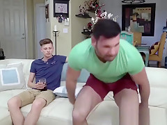 Muscular stud Billy Santoro squeezes homo cock with asshole