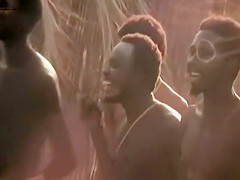 Naked cavegirl with perky tits in movie clip