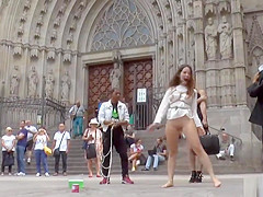 Naked shaved pussy babe fucked in public