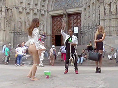 Naked shaved pussy babe fucked in public