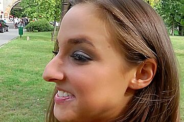 Nasty brunette in public blowjob