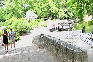 Nasty brunette in public blowjob