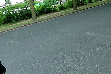 Nasty brunette in public blowjob