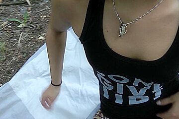 Nasty brunette in public blowjob
