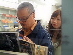Naughty Asian milf entertains an older horny guy with her mouth