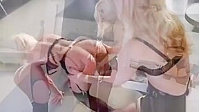 Naughty Blonde Lesbos In Lingerie Rips Asses With Strapon