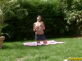 Naughty Daisy with natural tits pussy and Fingering at garden