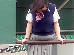 Naughty Japanese schoolgirls 18+ pissing in secret public place