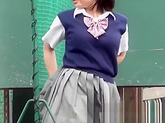 Naughty Japanese schoolgirls 18+ pissing in secret public place
