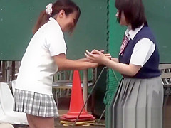 Naughty Japanese schoolgirls 18+ pissing in secret public place