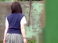Naughty Japanese schoolgirls 18+ pissing in secret public place