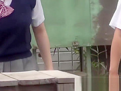 Naughty Japanese schoolgirls 18+ pissing in secret public place