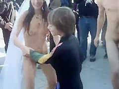 Naughty married couple dances naked with their friend in public