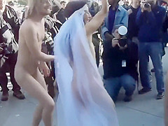 Naughty married couple dances naked with their friend in public