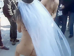 Naughty married couple dances naked with their friend in public