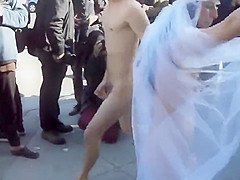 Naughty married couple dances naked with their friend in public