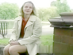 Nervous blonde milf flashing in the park
