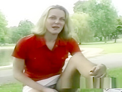 Nervous blonde milf flashing in the park