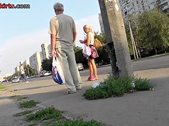 Nice amateur blonde babe with sexy legs upskirt video