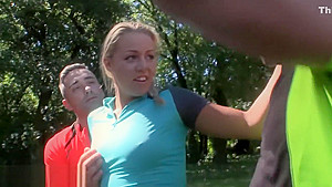 Nifty biker babe milks two pricks with ease