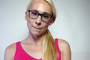 Nubile tgirl rides dildo while masturbating solo