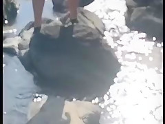 Nude Beach Risky Public Sex on a Rock Island in River