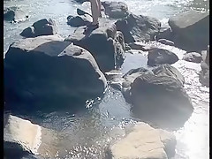 Nude Beach Risky Public Sex on a Rock Island in River