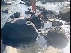 Nude Beach Risky Public Sex on a Rock Island in River