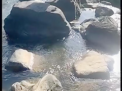 Nude Beach Risky Public Sex on a Rock Island in River