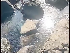 Nude Beach Risky Public Sex on a Rock Island in River