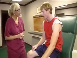 Nurse helps patient with a massive cumshot