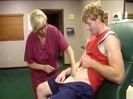 Nurse helps patient with a massive cumshot