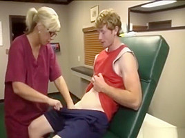 Nurse helps patient with a massive cumshot
