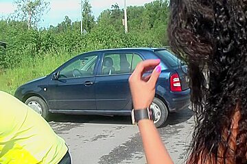 Pair of nude amateurs passionately fucking outdoor