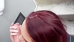 Picked up red head teen 18+ jerks guys cock before riding