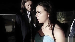 Poor nerdy gangbanged by a group of jocks on her way to prom