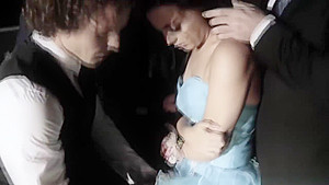 Poor nerdy gangbanged by a group of jocks on her way to prom