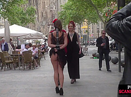 Public BDSM slut humiliated and spanked by audience