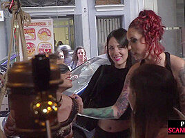 Public BDSM slut humiliated and spanked by audience