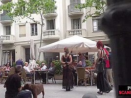 Public BDSM slut humiliated and spanked by audience
