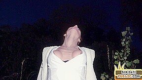 Public amateur redhead skinny MILF fucked outdoor in POV