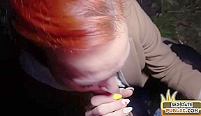 Public amateur redhead skinny MILF fucked outdoor in POV