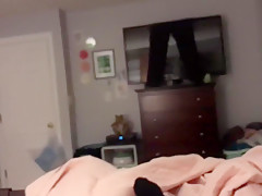 Redhead hot wife spreads pussy and ass in lingerie and sucks fat dick