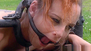 Restrained babe pussytoyed outdoors
