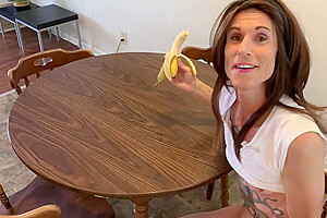 Ria Bentley - Watch Ts Masturbate On Kitchen Table And Eat Her Own Cum