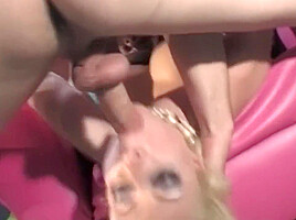 Riding Her Huge Dildo Helps The Thick Blonde Stretch Her Booty For His Big Dick