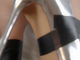 Rope Tied In Shiny Spandex Catsuit