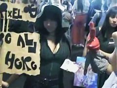 Scantily clad model filmed by an upskirt