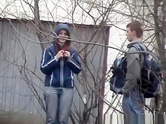 School guy and girl peeing